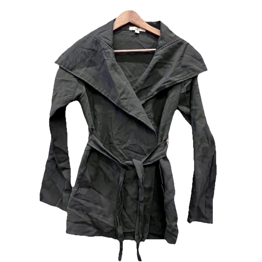 Black Linen/Cotton Jacket Sz Sm Wrap Shawl Breathable Minimalist Coastal Autumn